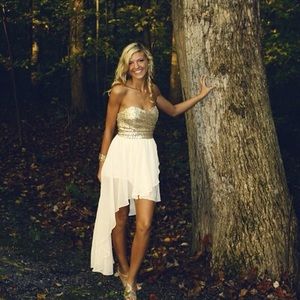 Gold Sequin and sheer high-low dress